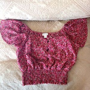 Monteau | Red & Pink Floral Cropped Top | Sz M